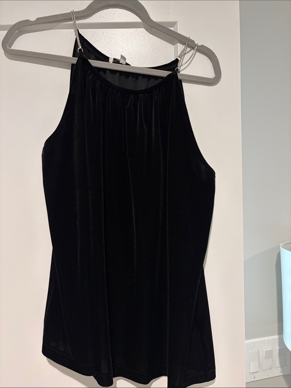 Black Velvet Halter top with chain rhinestone Straps